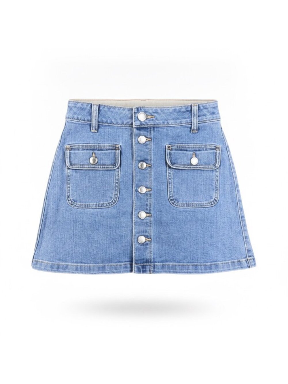 American Eagle Womens Light Blue Denim Button-Front Mini Skirt Stretch Cotton Si